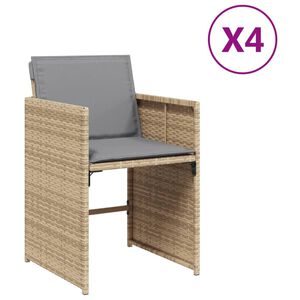 vidaXL Градински столове с възглавници, 4 бр, бежови полиратан
