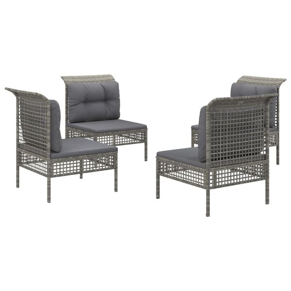 vidaXL Градински лаундж комплект с възглавници 4 части сив полиратан