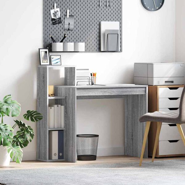vidaXL Бюро с рафт Сив Сонома 100 x 40 x 90 cm Инженерно дърво