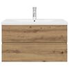 vidaXL Шкаф за мивка с вграден умивалник и смесител Дъб артизан