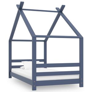 vidaXL Рамка за детско легло, сива, борово дърво масив, 80x160 см
