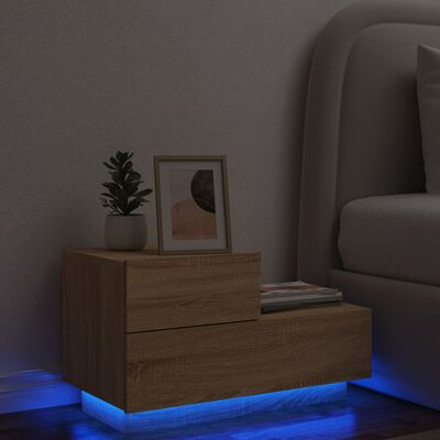vidaXL Нощно шкафче с LED осветление, дъб сонома, 70x36x40,5 см