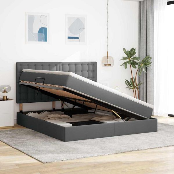 vidaXL Легло с място за съхранение и матрак Тъмен сив 160 x 200 cm