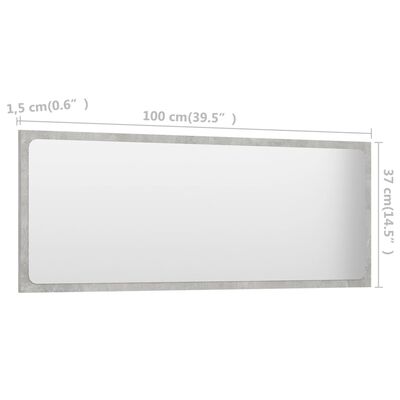 vidaXL Огледало за баня, бетонно сиво, 100x1,5x37 см, ПДЧ