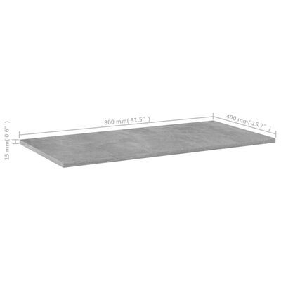 vidaXL Рафтове за етажерка, 8 бр, бетонно сиви, 80x40x1,5 см, ПДЧ