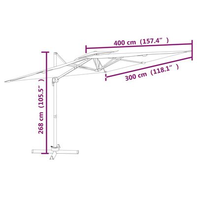 vidaXL Конзолен чадър с двоен покрив, черен, 400x300 см