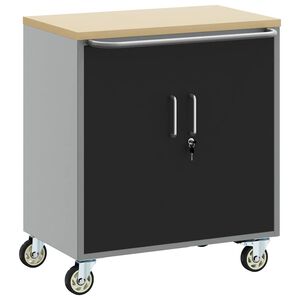 vidaXL Тролей Ролкова Работна Масичка Черен и Сив 75 x 45 x 85 см