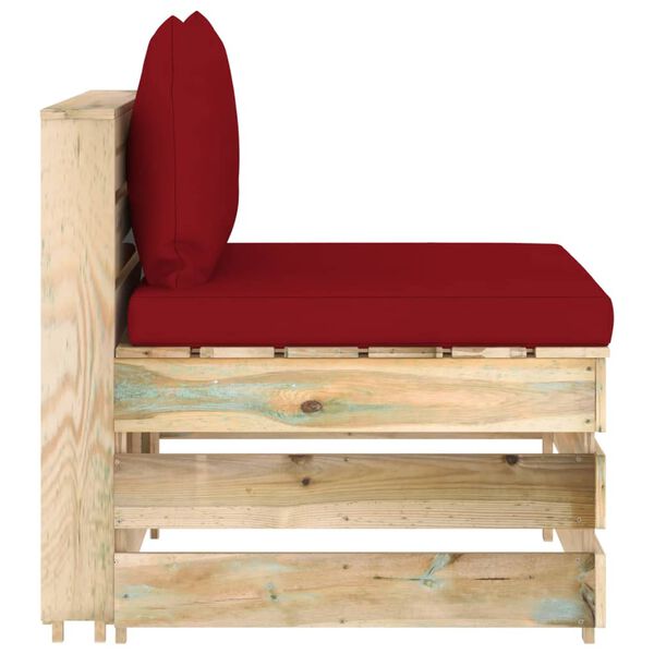 vidaXL Секционен среден диван с възглавници, зелено импрегнирано дърво