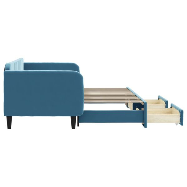 vidaXL Канапе с изтеглящо легло и чекмеджета синьо 90x200 см кадифе