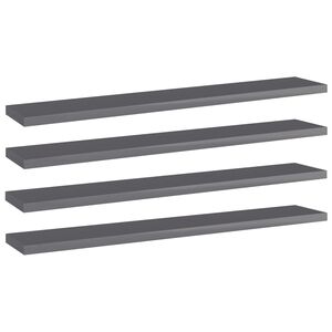 vidaXL Рафтове за етажерка, 4 бр, сив гланц, 60x10x1,5 см, ПДЧ
