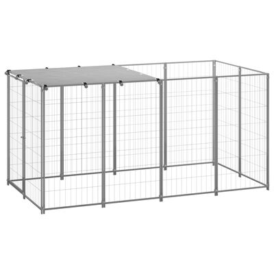 vidaXL Клетка за кучета, сива, 2,42 м², стомана