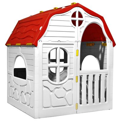 vidaXL Сгъваема детска къща за игра с подвижна врата и прозорци