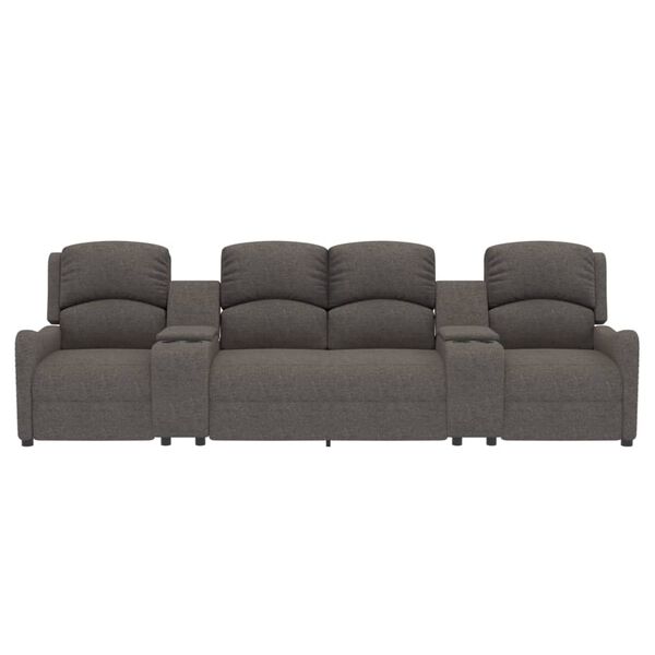 vidaXL 4-местен масажен реклайнер с държачи за чаши светлосив текстил