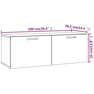 vidaXL Стенен шкаф, черен, 100x36,5x35 см, инженерно дърво