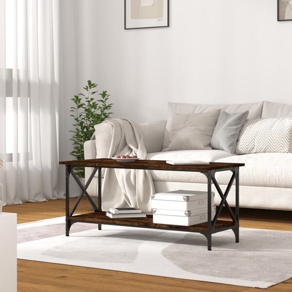 vidaXL Маса за кафе опушен дъб 100x45x45 см инженерно дърво и желязо