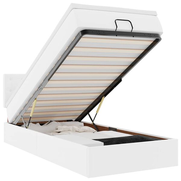 vidaXL Османска легло с матрак&LED чисто бяло 90x200см изкуствена кожа