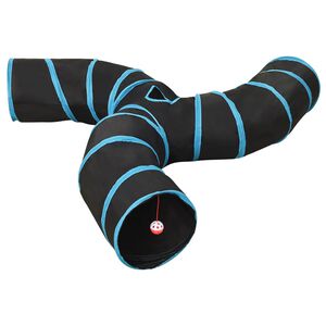 vidaXL Тунел за котки, 3-посочен, черно-син, 25 см, полиестер