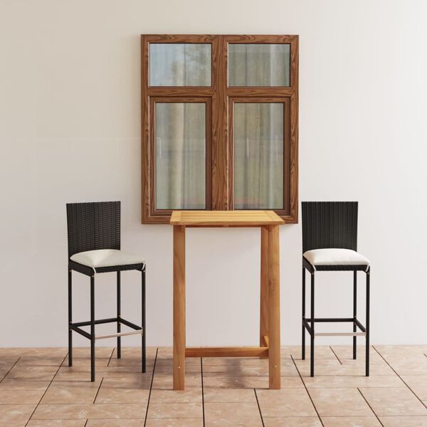 vidaXL Градински бар комплект с възглавници, 3 части, черен