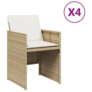 vidaXL Градински столове с възглавници, 4 бр, бежови полиратан