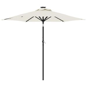 vidaXL Градински чадър с LED и стоманен прът, бял, 225x225x212 см