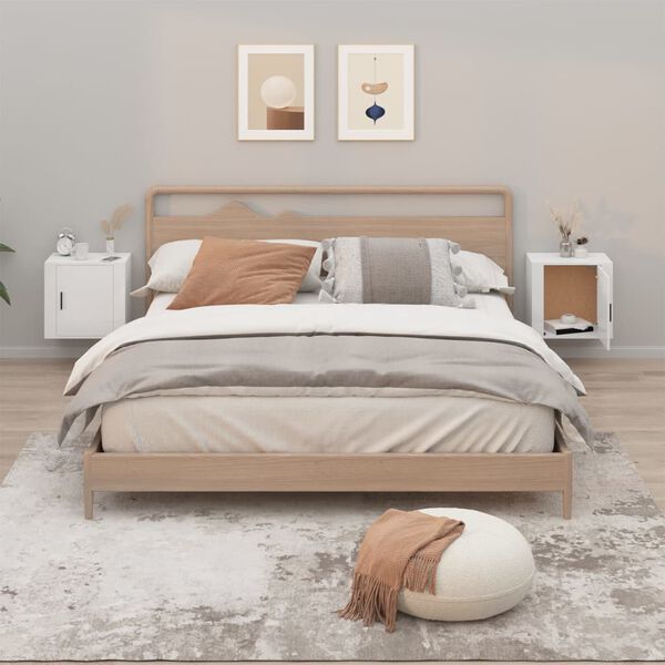 vidaXL Нощни шкафчета за стенен монтаж, 2 бр, бял гланц, 50x30x47 см