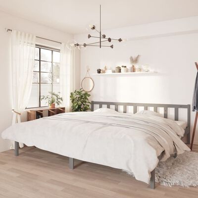 vidaXL Рамка за легло, сива, борово дърво масив, 200x200 см