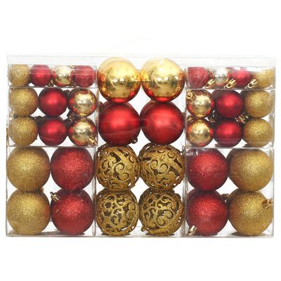 vidaXL Коледни топки 100 бр златисто и виненочервено 3 / 4 / 6 см