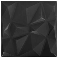 vidaXL 3D стенни панели, 12 бр, 50x50 см, диамантено черно, 3 м²