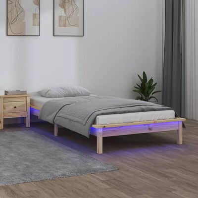 vidaXL Рамка за легло с LED осветление 100x200 см масивно дърво