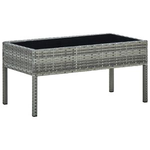 vidaXL Градинска маса, сива, 75x40x37 см, полиратан