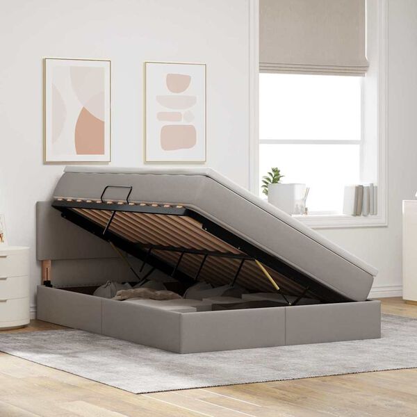 vidaXL Легло с място за съхранение и матрак Таупе 140 x 200 cm