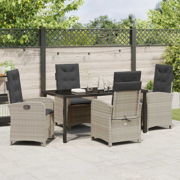 vidaXL Комплект за хранене в градината 5 pcs Светлосиво полиратан