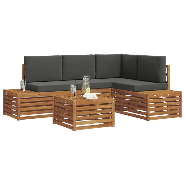 vidaXL Комплект дивани за открито 5 Брой Натурален и Антрацит