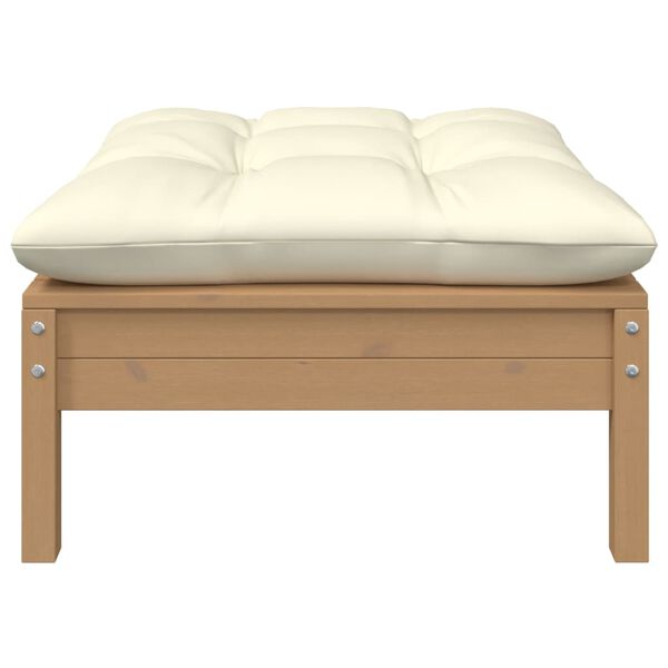 vidaXL Градинска табуретка кремава възглавница меденокафява бор масив