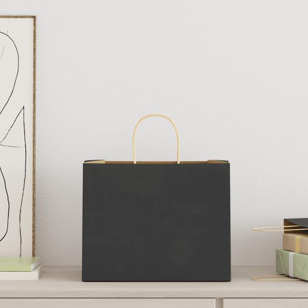 vidaXL Хартиени торбички 250 бр с дръжки черни 32x22x24 см