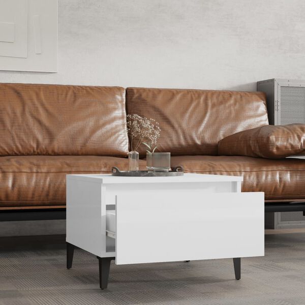 vidaXL Странична маса, бял гланц, 50x46x35 см, инженерно дърво