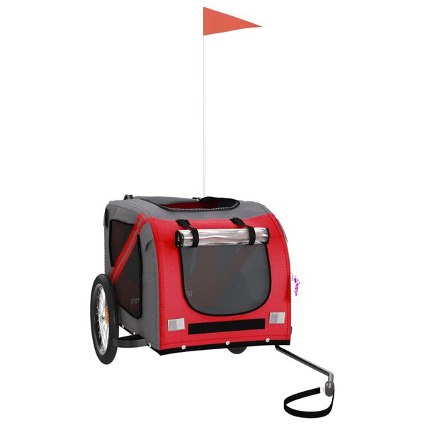 vidaXL Ремарке за колело за любимци червен и сив Оксфорд плат и желязо