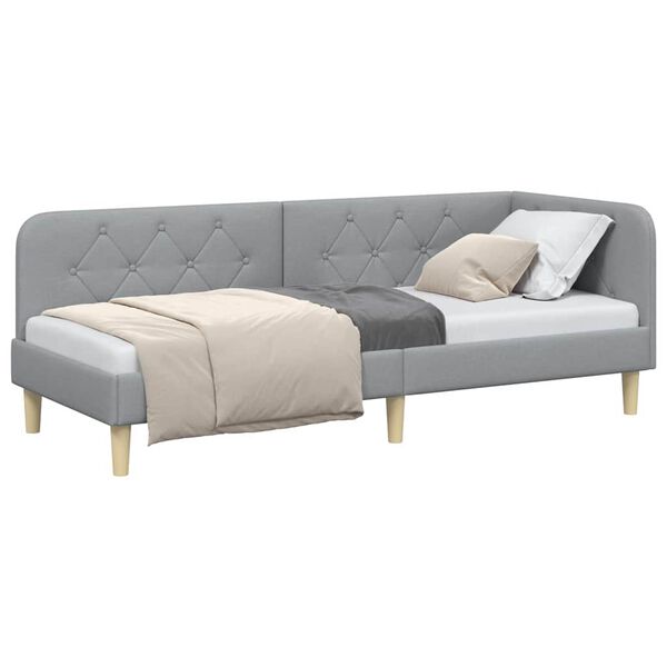 vidaXL Ъглова рамка за легло с таблото Светлосиво 80 x 200 cm текстил