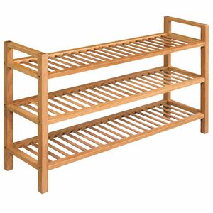 vidaXL Поставка за обувки с 3 рафта, 100x27x60 см, дъбов масив
