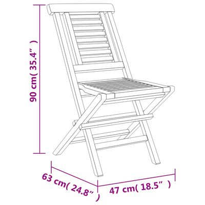 vidaXL Сгъваеми градински столове, 2 бр, 47x63x90 см, тик масив