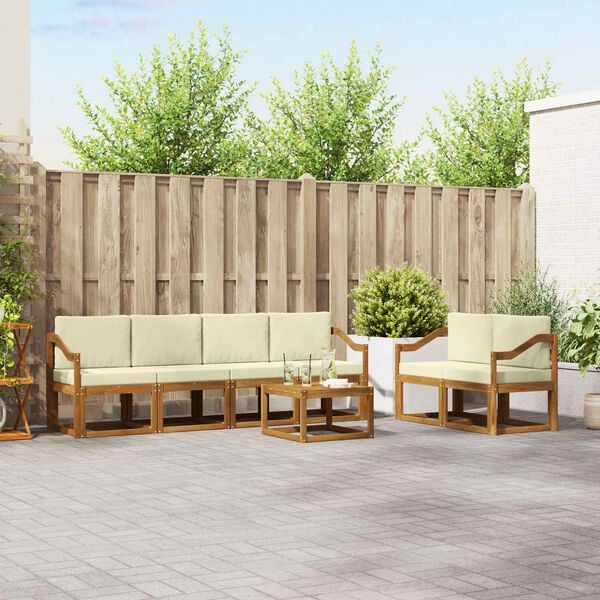 vidaXL Комплект дивани за открито 7 pcs Натурален и Крема