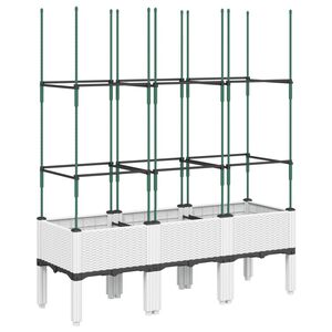 vidaXL Градински сандък с пергола, бял, 120x40x142,5 см, PP