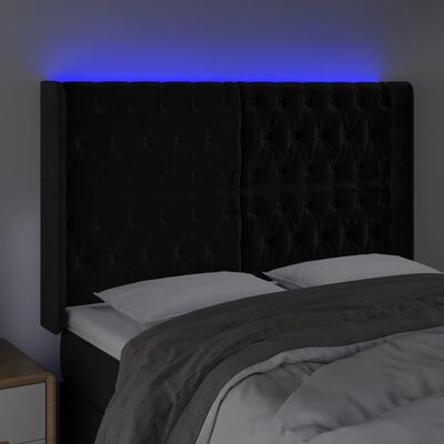 vidaXL LED горна табла за легло, черна, 163x16x118/128 см, кадифе
