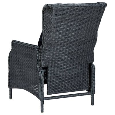 vidaXL Накланящ се градински стол с възглавници, полиратан, тъмносив
