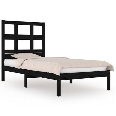 vidaXL Рамка за легло, черна, бор масив, 90х200 см