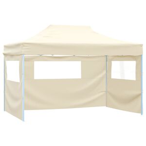 vidaXL Сгъваема шатра с 3 стени, 3x4,5 м, кремава