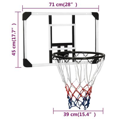 vidaXL Баскетболно табло, прозрачно, 71x45x2,5 см, поликарбонат