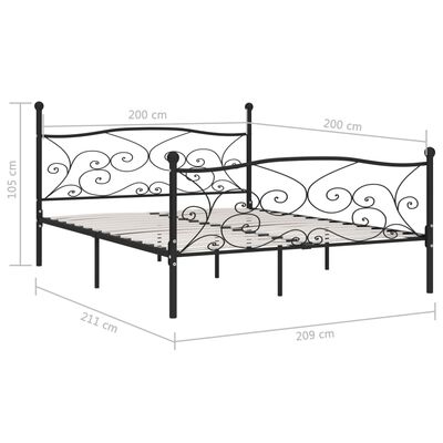vidaXL Рамка за легло с ламелна основа, черна, метал, 200x200 см