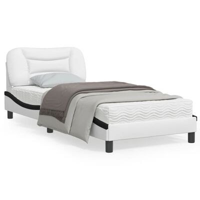 vidaXL Рамка за легло с табла, бяла, черна, 80x200 см, изкуствена кожа