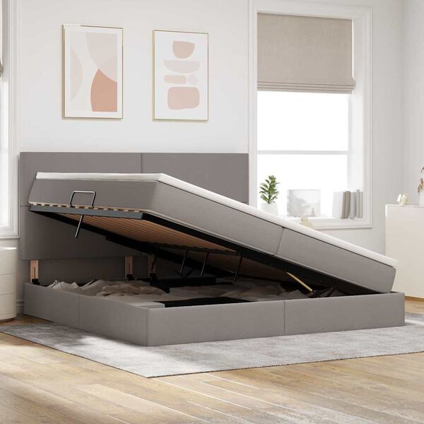 vidaXL Легло с място за съхранение и матрак Таупе 200 x 200 cm